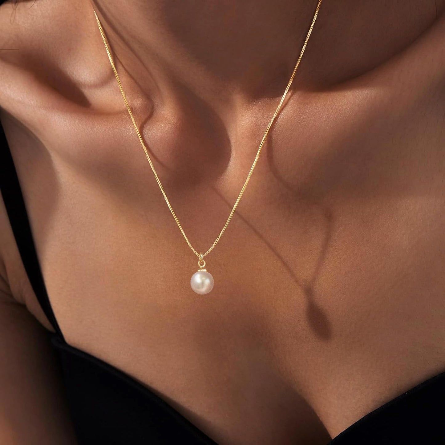 Sargetou Pearl Necklace for Women,14k Gold Plated Waterproof Small Cute Dainty Choker Necklace Drop Vintage Single Pearl Chain Trendy Jewelry Fashion Gift