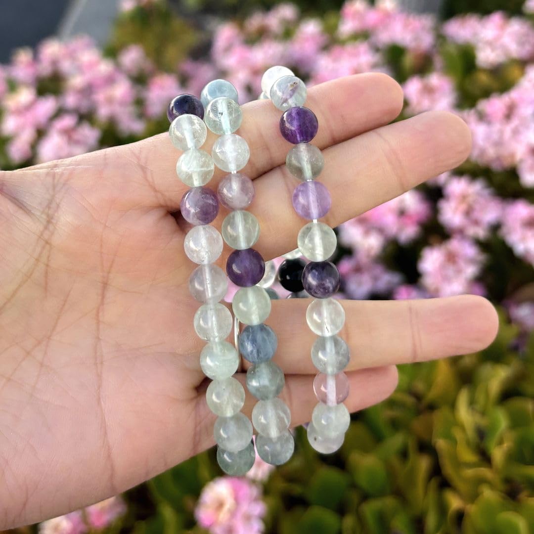 Adabele Real Natural Multicolor Fluorite Gemstone Beaded Bracelet 8 inch Stretch Chakra Healing Crystal Stone Jewelry Women Mom Gift GB8-C2