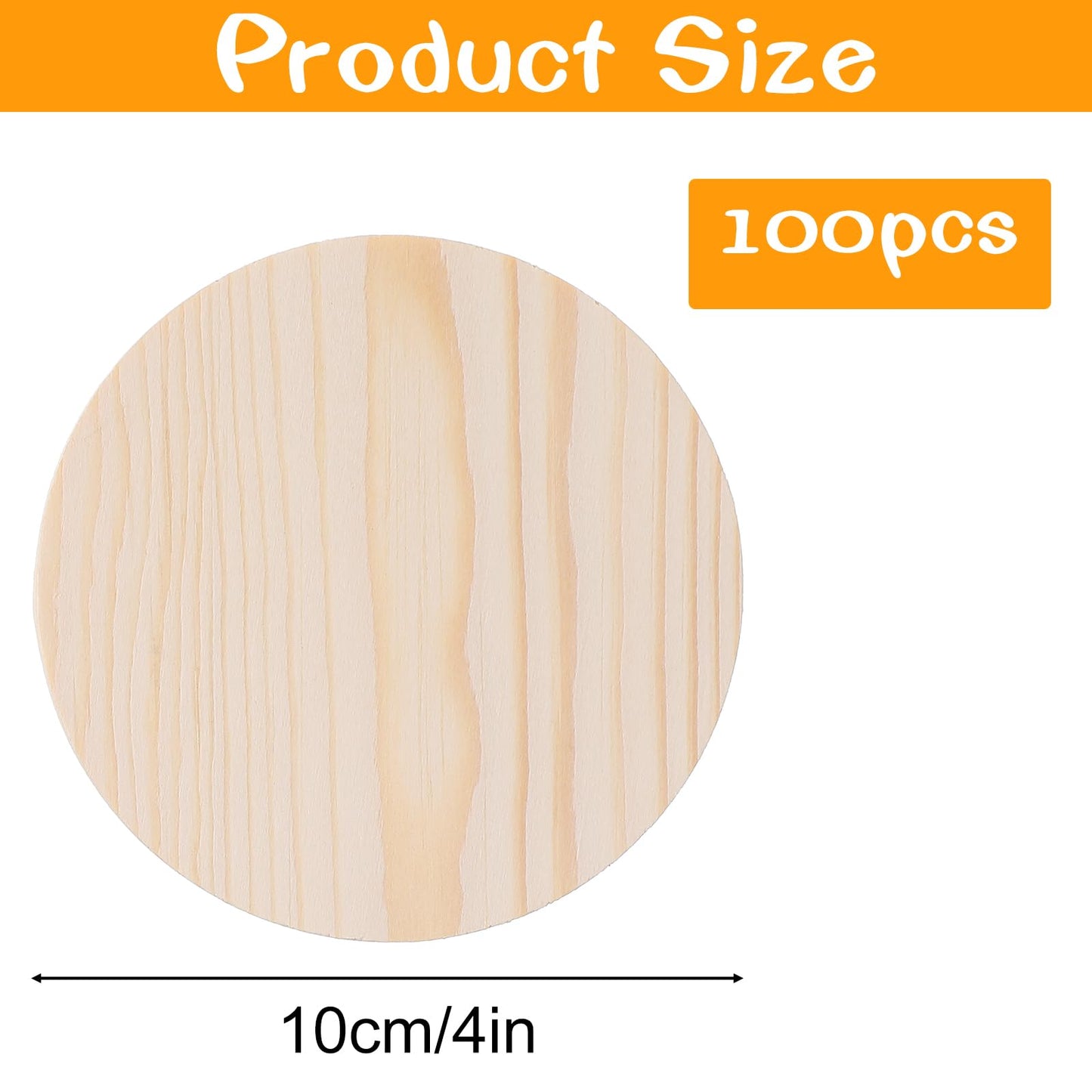 HJZHII 100 Pcs Unfinished Wood Coasters, 4 Inch Blank Wooden Coaster with Non Slip Foam Pad for DIY Stained Drawing Painting Wood Crafts Engraving Home Decoration Supplies(Round)
