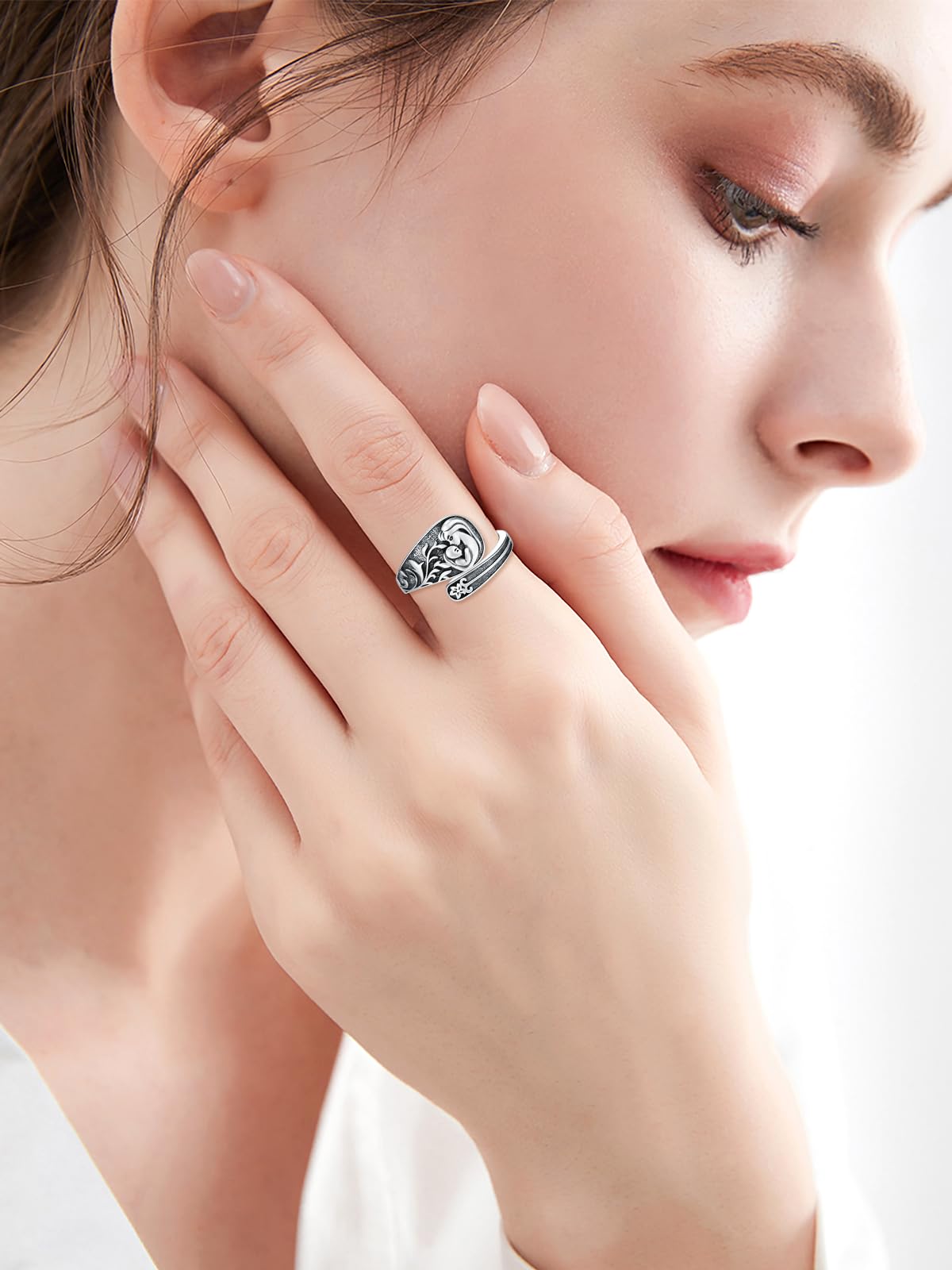 Midari Mother Daughter Rings 925 Sterling Silver Adjustable Mother Spoon Rings for Women Mama Ring Vintage Mother Daughter Jewelry Gift for Mom Daughter