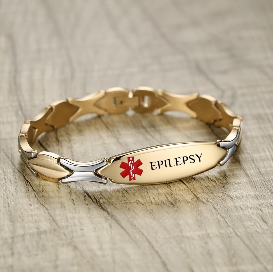 LinnaLove 7 1/2 inch Medical Alert Bracelets for women Stainless Steel Fashion Medical Bracelets Personalized Engraving