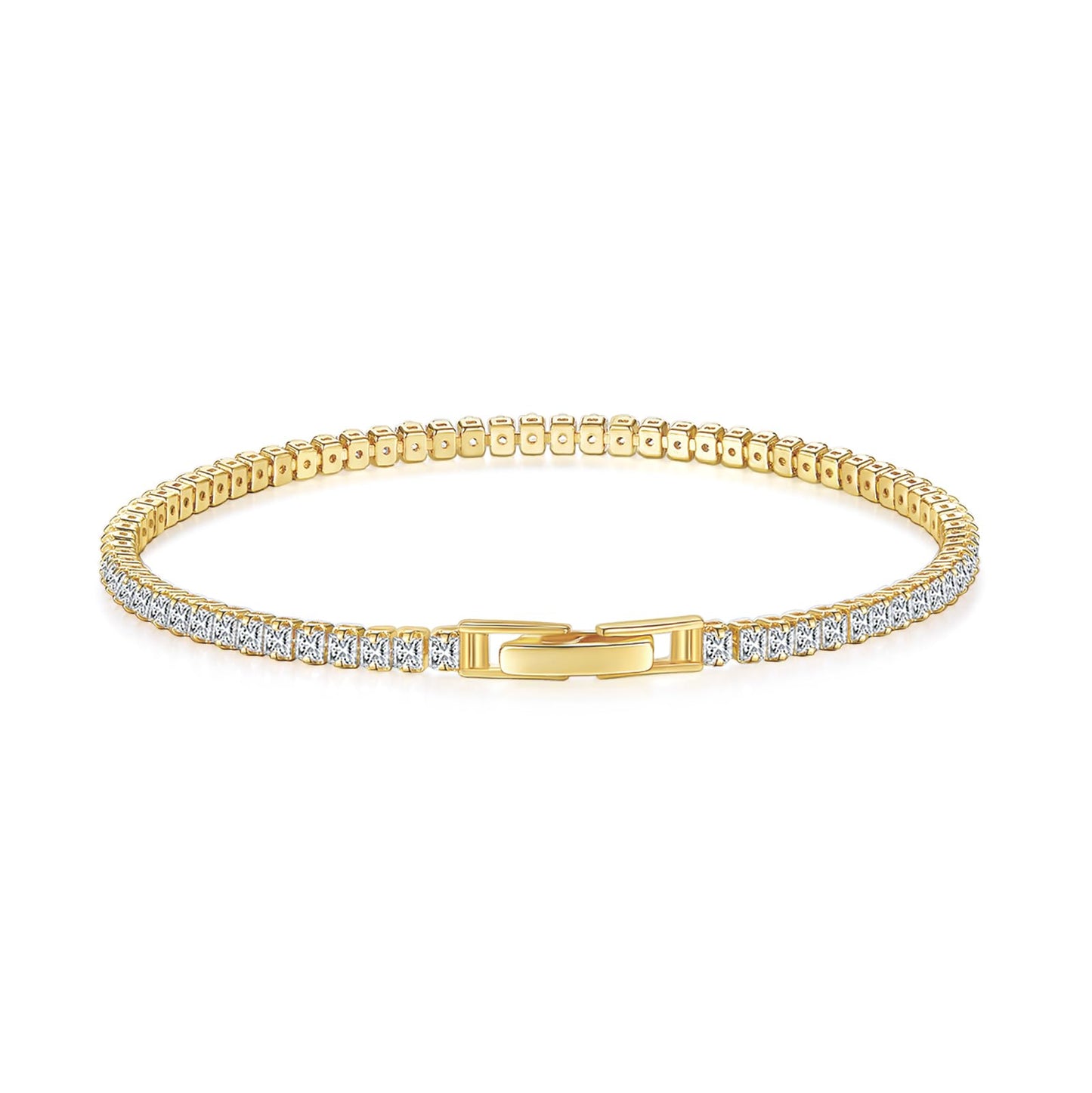 MINDDHA Tennis Bracelets| 2.5mm Cubic Zirconia Tennis Bracelets for Women | Gold Color | Princess-cut Square Shape| Size 7.5 Inch