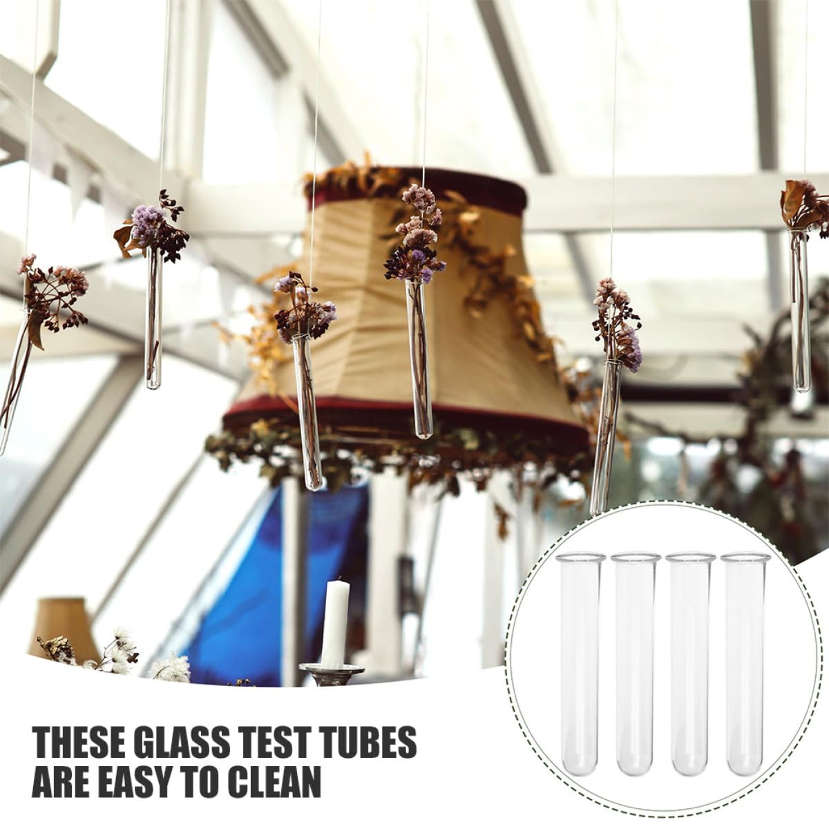HOOTNEE 4pcs Glass Hydroponic Test Tube Vases 2.5x3x18cm Desktop Terrarium Plant Propagation Holders Floral Water Planter Tubes for Home Décor and Office Use