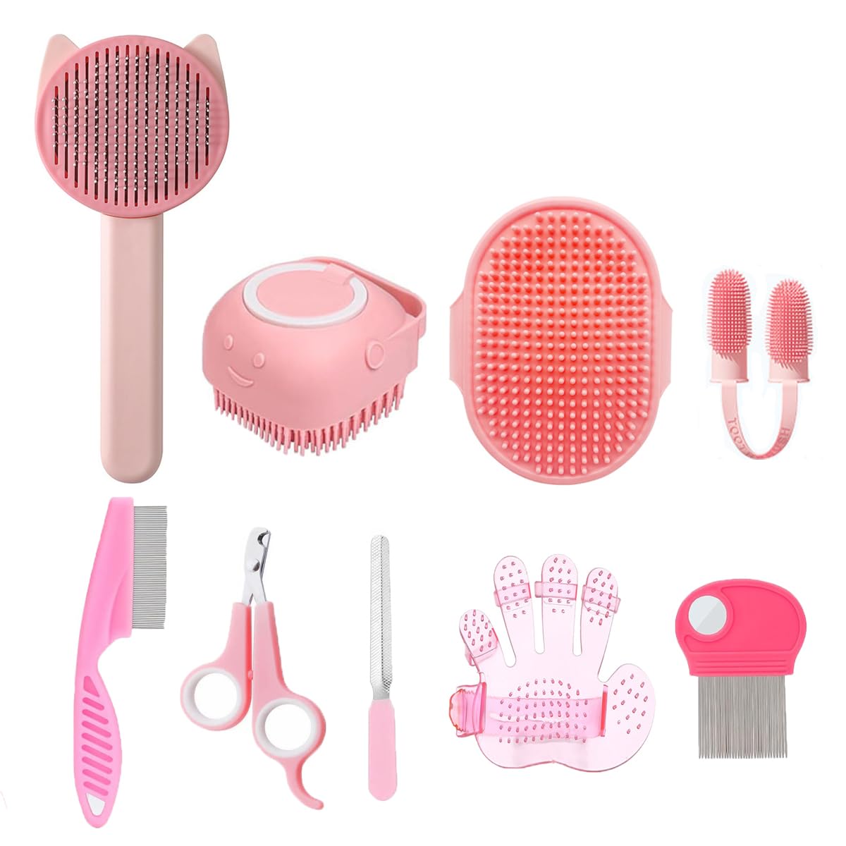 9PCS Pet Gromming Kit，Cleaning Brush Removes Loose Hair, Pet Bath Brush,Shampoo Brush, Nail Clipper, Flea Comb for Dogs&Cats and Small Animal Grooming Kit.
