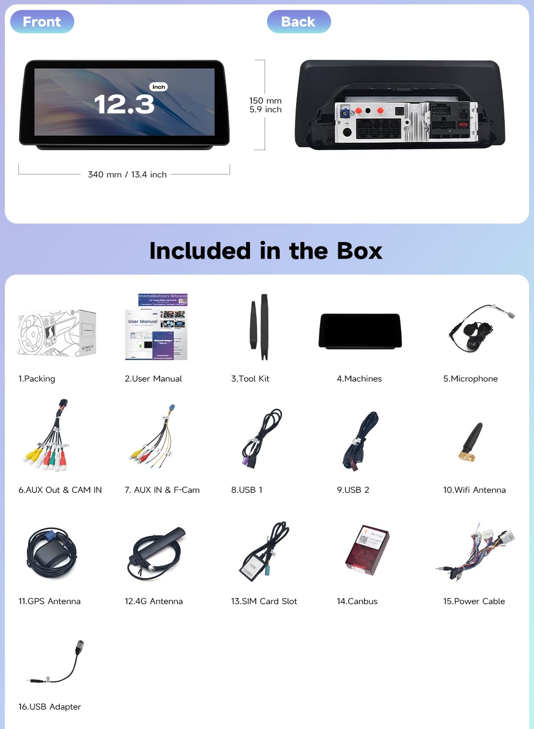 Roadanvi Android 14 6G+128G 12.3" Car Stereo for Toyota RAV4 2019-2022 Wireless Carplay Android Auto Car Radio Bluetooth 5.2 Head Unit QLED 1920x720 Touch Screen DTS GPS Navigation, X14 Series