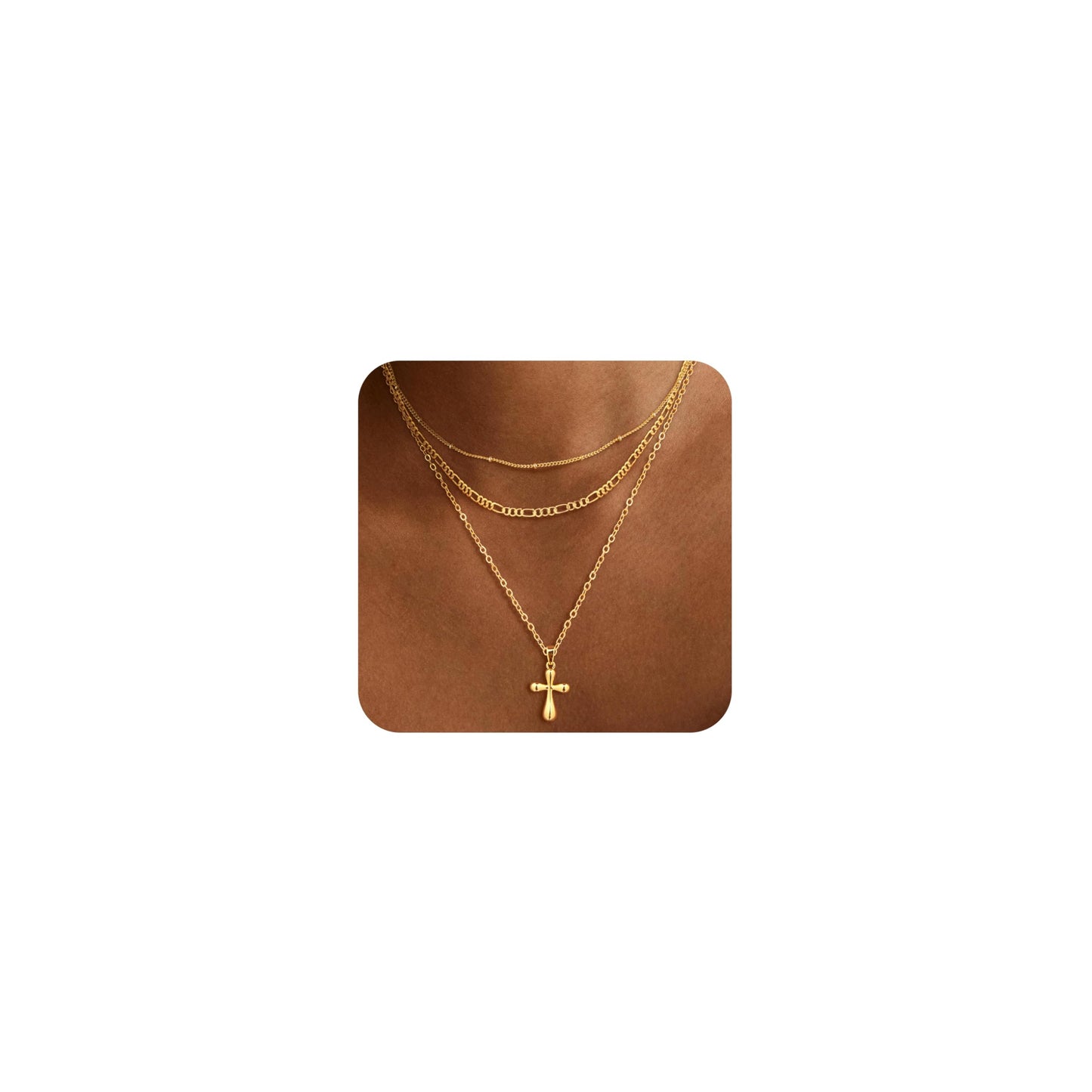 MFRYK Gold Necklaces for Women,14K Gold/Silver Plated Choker Layered Necklace Dainty Pearl Disc Cross Circle Heart Pendant Chain Stackable Necklaces, Multilayer Jewelry Set Gifts for Women