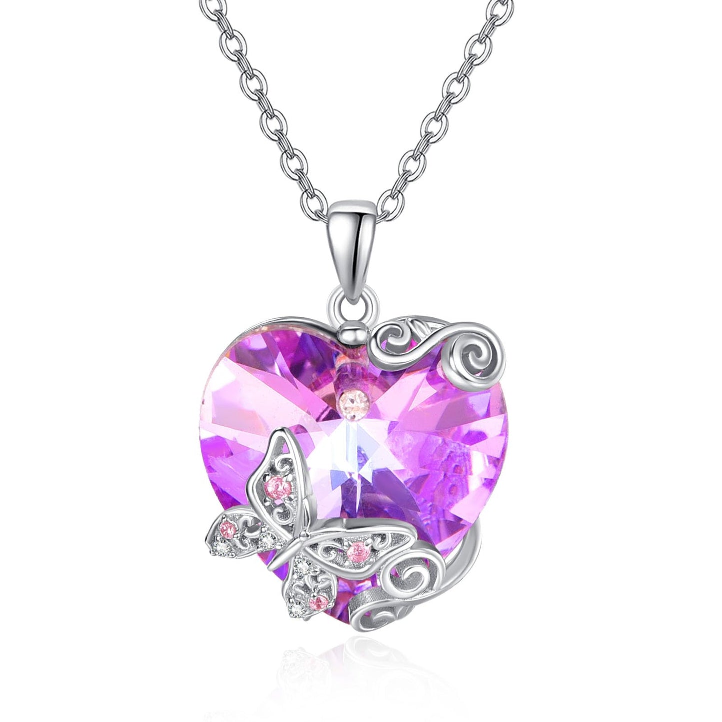 AENEAS Butterfly Necklace 925 Sterling Silver Butterfly Pendant with Love Heart Purple Crystal Butterfly Jewelry Gifts for Lovers Women Wife