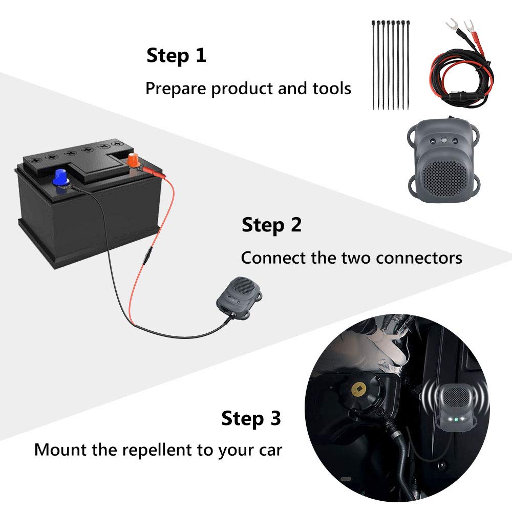 Angveirt Under Hood Rodent Repeller Ultrasonic Rodent Repellent for Car Engine Rat Deterrent Keep Mice Out of Vehicle 24V 12V Mouse Repeller Wires RV Protection 2 Pack