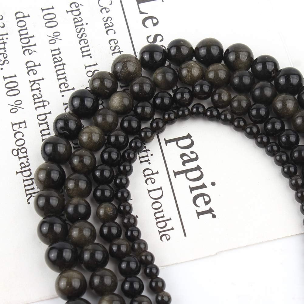 45pcs 8mm Natural Stone Beads Gold Obsidian Beads Energy Crystal Power Gemstone for Jewelry Making, DIY Bracelet Necklace