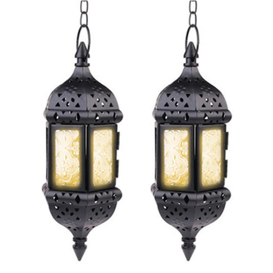 2 Pcs Hanging Candle Lantern Moroccan Chandelier Retro Candle Holder Moroccan Vintage Metal Hollow Wedding Hanging Candle Holders Lantern Contain 35cm Chain, Black