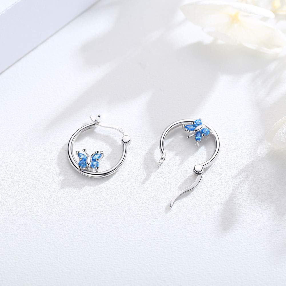 Butterfly Hoop Earrings for Women 925 Sterling Sliver Butterfly Earrings Dainty Earrings Hypoallergenic Earrings Butterfly Jewelry for Teen Girl Daughter Sister