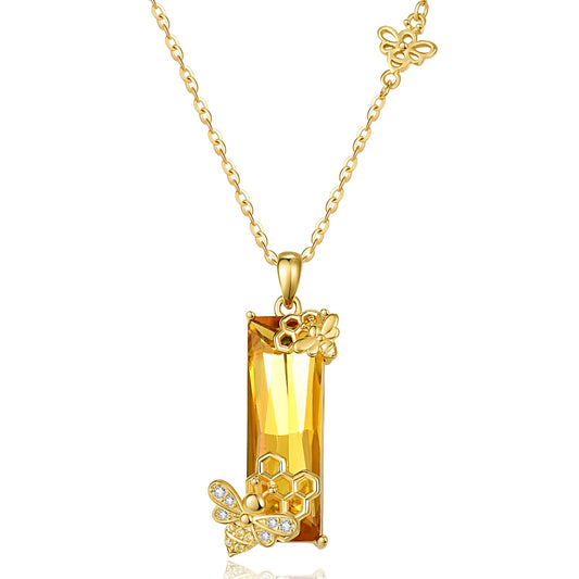 AENEAS Valentines Day Gifts for Women Her Bee Necklace for Women 925 Sterling Silver Gold Plated Citrine Honey Bee Jewelry Bumblebee Gift for Women Wife Her