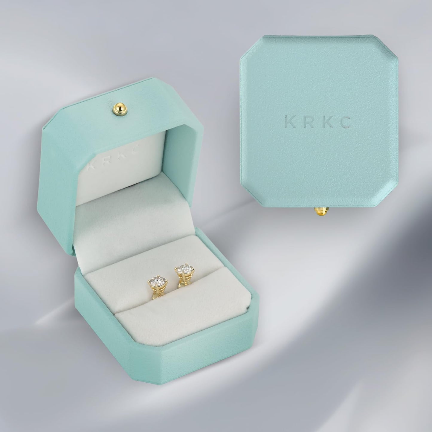KRKC 0.6-3ct Moissanite Stud Earrings, D Color VVS1 Clarity, Lab Created Moissanite Stud Earring for Women, 14K Golden Plated S925 Sterling Silver Earrings Friction Back for Women Men, Hypoallergenic