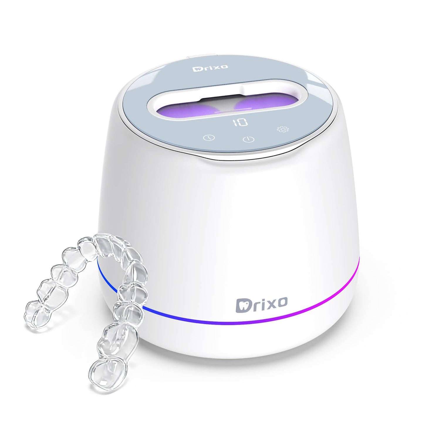 Drixo Ultrasonic Retainer Cleaner Machine, IPX6 Waterproof Dental Cleaning Pod, 3 Modes Denture Cleaner for Night Guard Mouth Guard Braces, 45kHz Denture Dome with UV Light, 200ML Tank, Arctic White