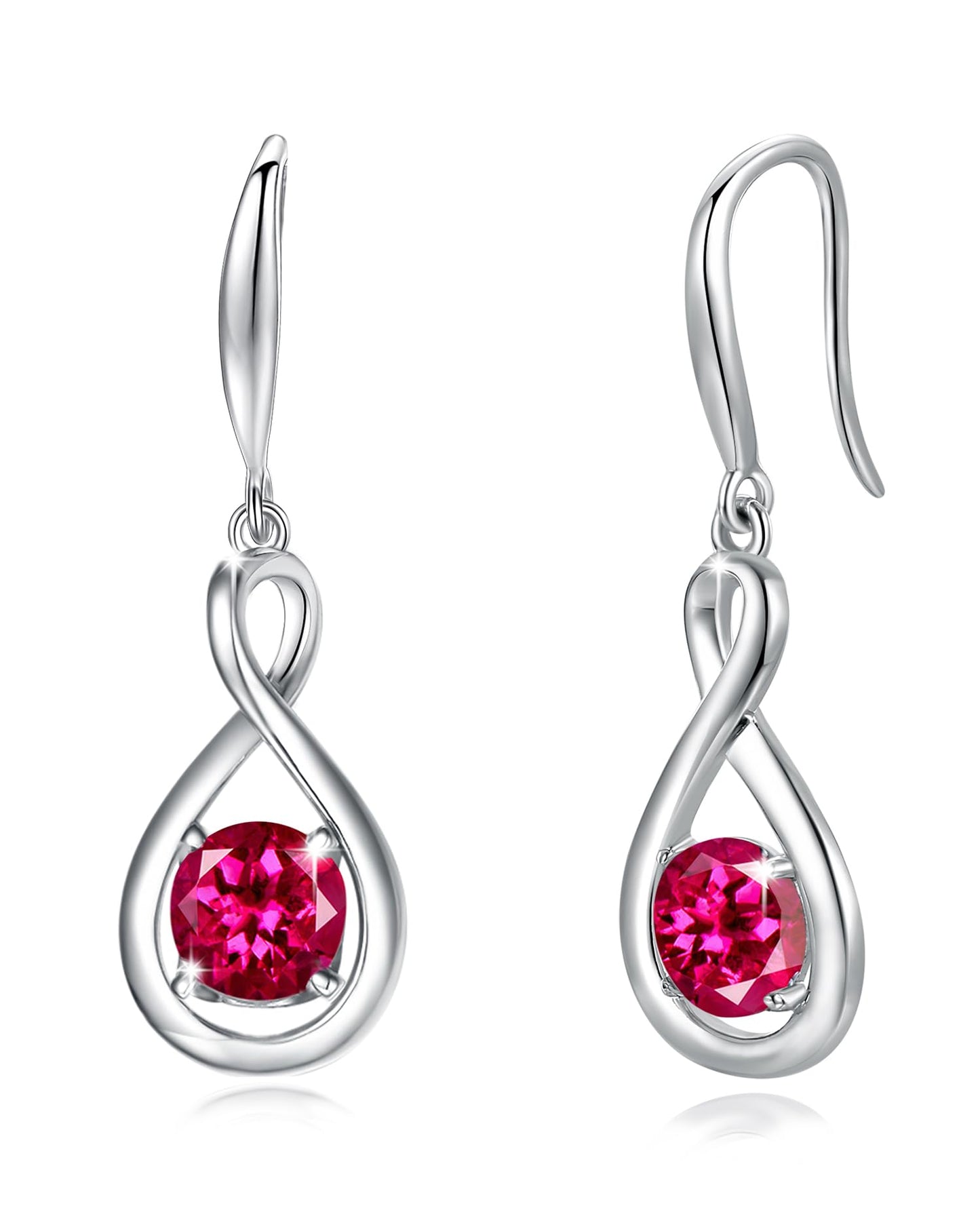 FANCIME Ruby Dangle Drop Earrings 925 Sterling Silver Dainty Infinity Red Gemstone July Birthstone Earring Fine Jewelry Birthday Mothers Day Gifts for Women Her