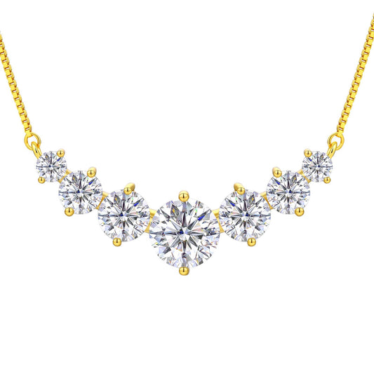 7 Stones Moissanite Pendant for Women, 2.8 Carat Moissanite Necklace 18k Yellow Gold Plated Sterling Silver Smile Pendant Necklaces 16.5+2.5inch Adjustable Box Chain Fashion Jewelry Gifts for Mom Wife