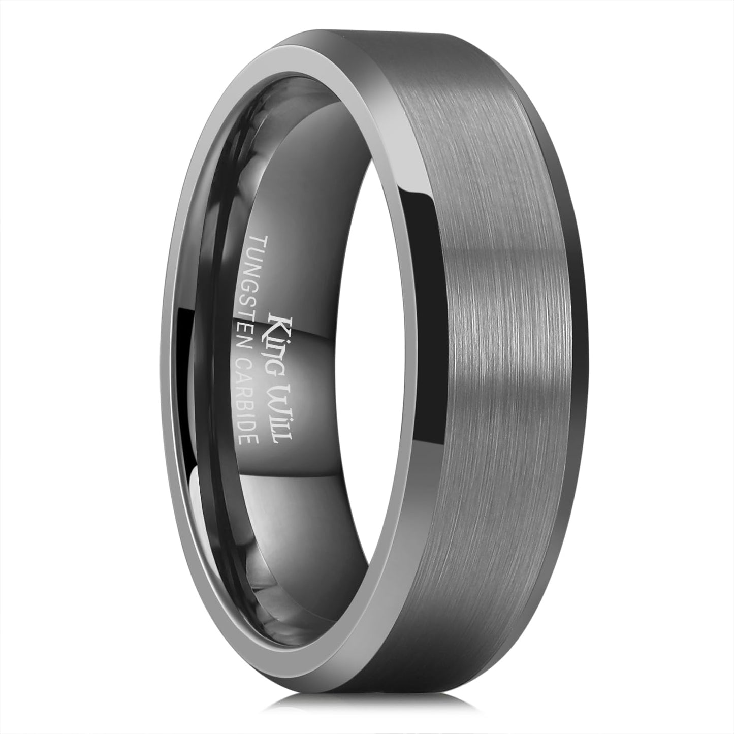 King Will 7mm Tungsten Carbide Ring for Men, Gunmetal Matte & Polished Comfort Fit ，Size 11