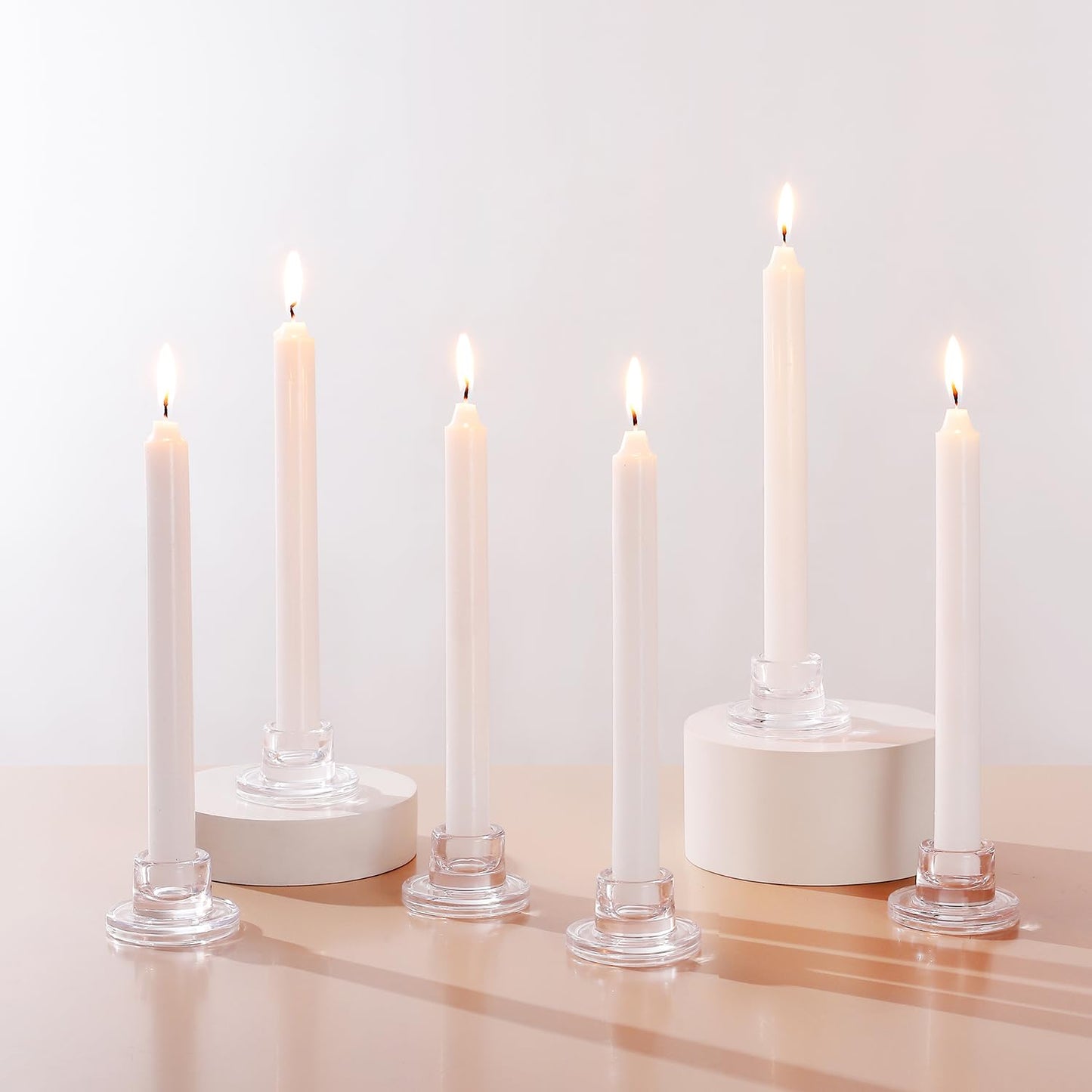 ZQXJWF Clear Glass Taper Candle Holders Set, Round Base Design, Elegant Dining Table Decor, for Table Centerpiece Wedding Party Advent Christmas Home Decorations (48, Clear)