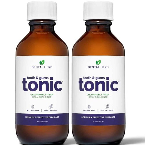Tooth & Gums Tonic Herbal Oral Rinse with Essential Oils | Alcohol-Free, Fluoride-Free Mouthwash | Plant-Based Oral Care | Soothe Gums & Freshen Breath Naturally | by Dental Herb Company | (2) 18 oz.