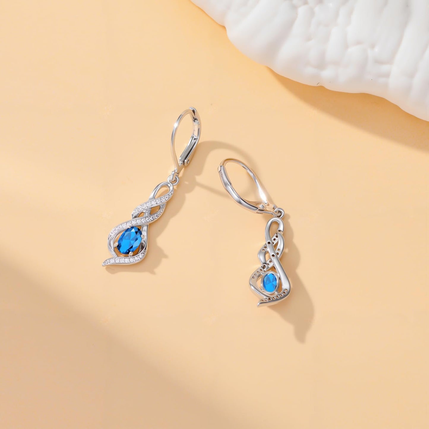 POIUY Jewelry Gifts for Women Blue Topaz December Birthstone Infinity Leverback Dangle Earrings Hypoallergenic Drop Earrings Love Jewelry Anniversary Christmas Wedding Gift for Mom Wife Sister Daughter Girlfriend