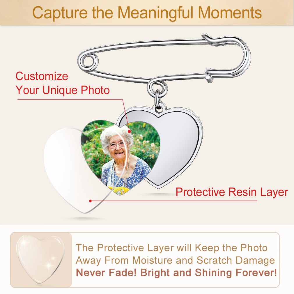 Custom4U Wedding Boutonniere Heart Bouquet Charm Pin Customized Photo Charm for Mother of The Bride Groom Women Men