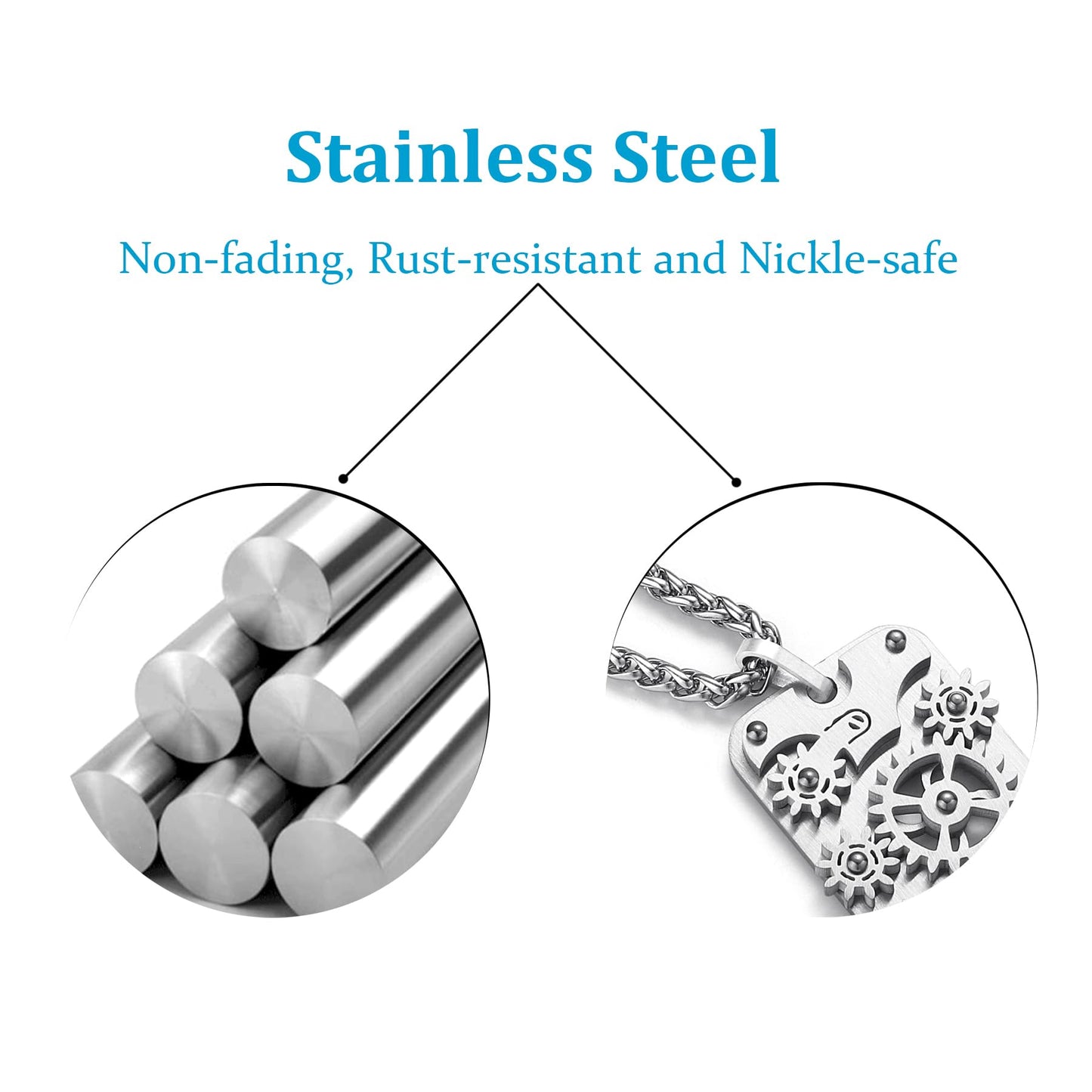 Velryn Stainless Steel Mechanical Rotatable Gear Pendant Necklace for Mens – Fidget Jewelry for Anxiety Relief, Stress – Steampunk Cyberpunk Accessories for Men – Gifts for Father Husband Boyfriend
