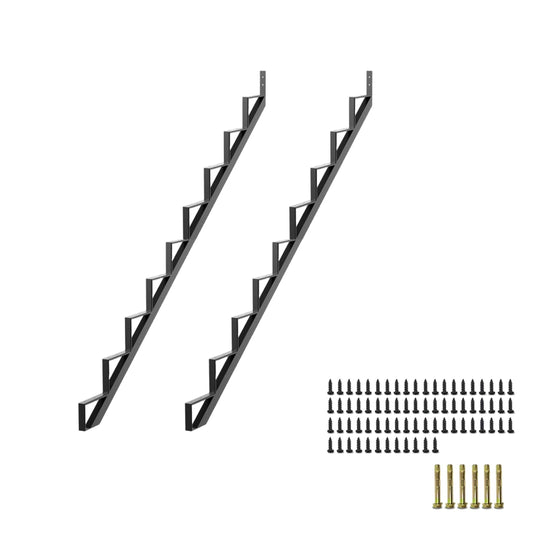2 Packs Black Metal Stair Step Stringers, 9-Step for Deck Height 72 Inches Stair Stringer for Outdoor Wooden Tread