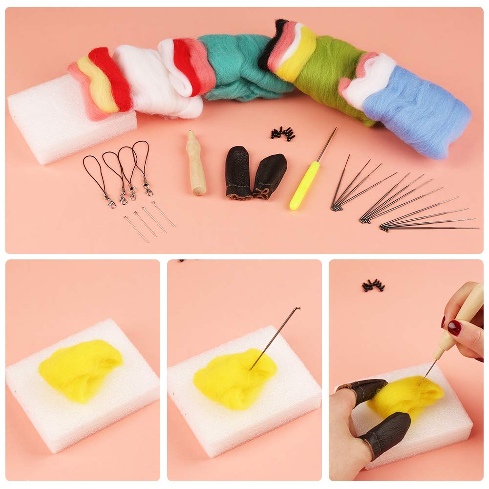 LOKUNN Needle Felting Kit, Felting Kits for Beginners Adult, Complete Wool Roving Kit for Beginners with Felting Needles, Instructions, Foam Mat, Wool Roving for Adults Beginner Supplies DIY Crafts