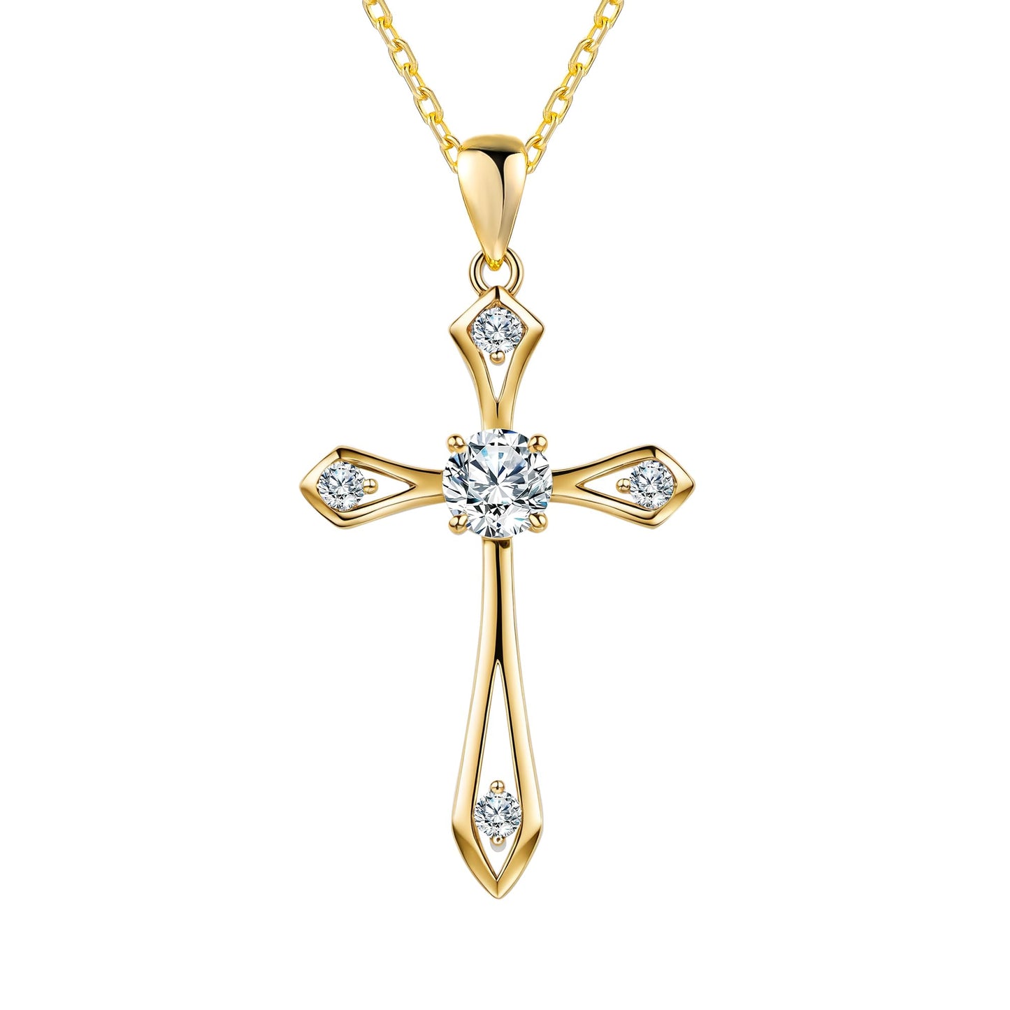 14K Gold Plated Solid Cross Necklace for Women,925 Sterling Silver Ladies Faith Cross Birthstone Pendant Christian Religious Confirmation Baptism Everyday Jewelry Anniversary Birthday Gifts for Her