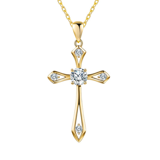 14K Gold Plated Solid Cross Necklace for Women,925 Sterling Silver Ladies Faith Cross Birthstone Pendant Christian Religious Confirmation Baptism Everyday Jewelry Anniversary Birthday Gifts for Her