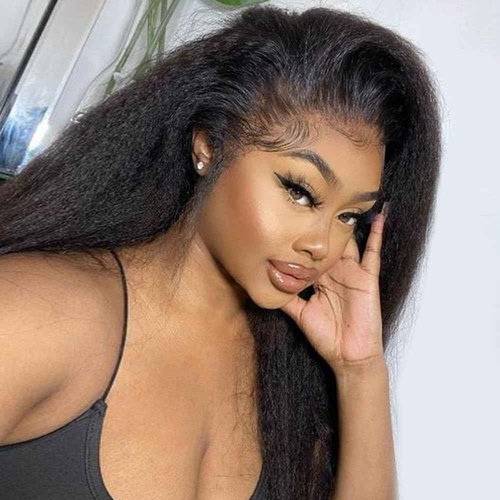 Nvnvdij Kinky Straight Half Wig Human Hair 200% Density Wear Go Glueless Wigs Human Hair 16 Inch Kinky Straight 3 In 1 Half Wigs for Women Drawstring Seamless Flip Headband Wig Beginner Friendly