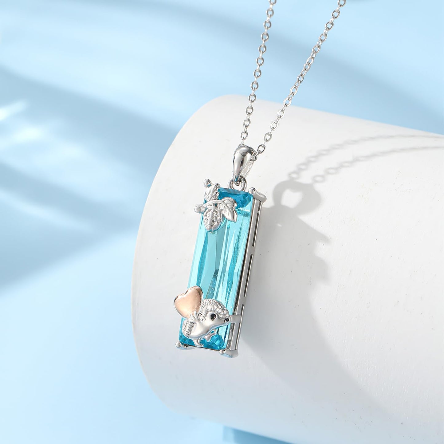 AENEAS Valentines Day Gifts for Women Her Hedgehog Necklace for Women 925 Sterling Silver Blue Crystal Love Heart Jewelry Gift for Animal Lover Women Wife Her
