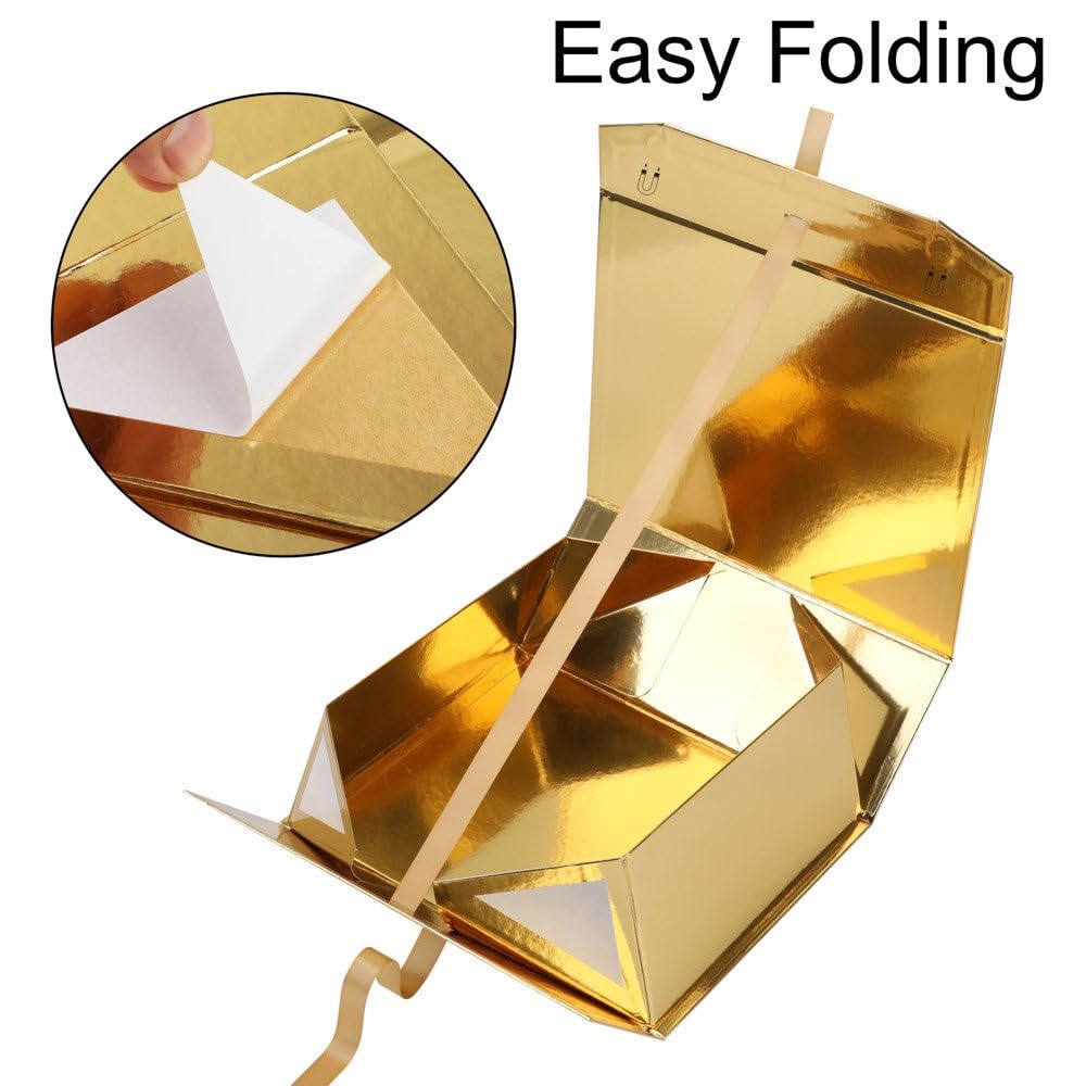 GoooodGift Large Gift Box Gold 1 Pack 13.5x11x5.3 inch Luxury Gift Box for Presents with Magnetic Closure Lid Collapsible,Birthday,Christmas,Wedding,Contains Shredded Paper Filler