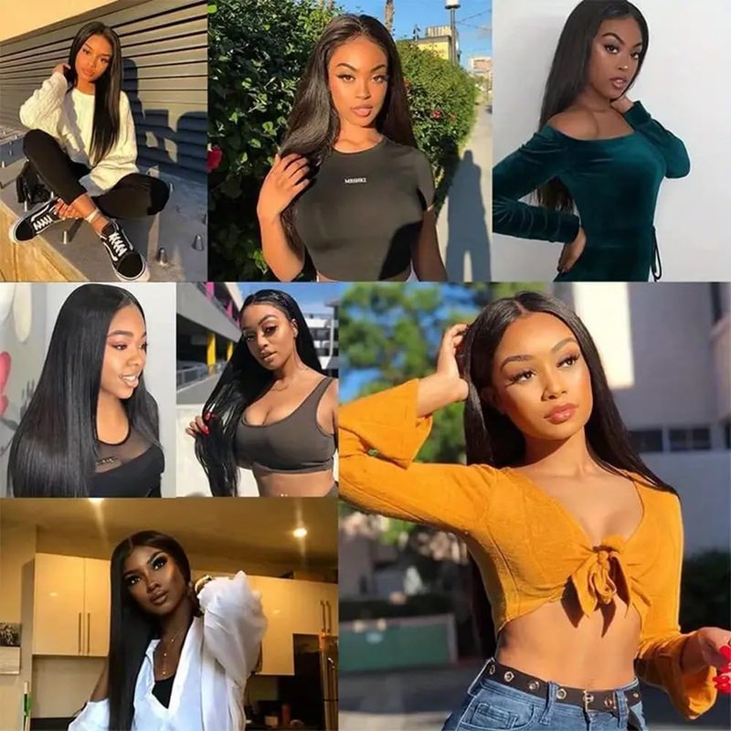 Straight Bundles Human Hair Bundles 14 14 16 16 Inch Human Hair Bundles 10A Grade 100% Unprocessed Virgin Straight Brazilian Hair Bundles 4 Bundles Human Hair Extensions for Black Women Natural Color