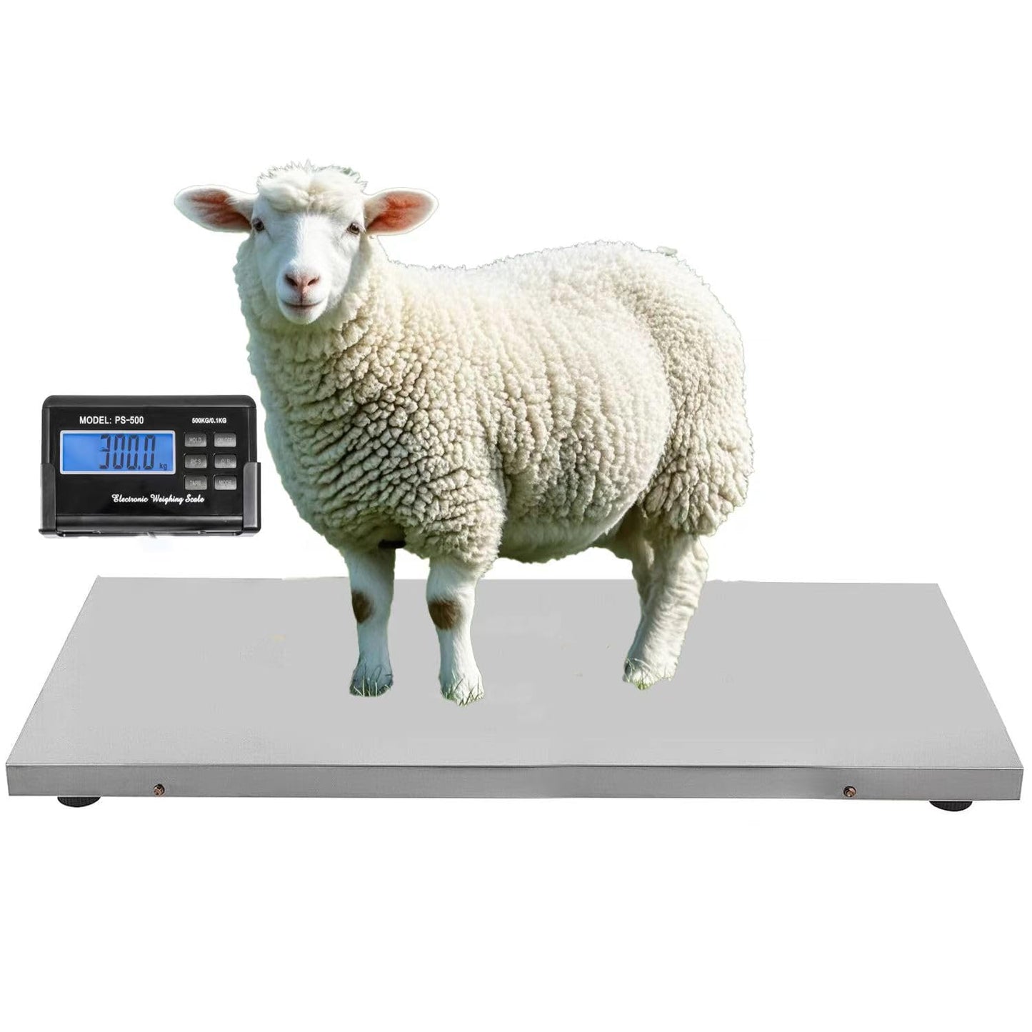 Spritool New Model 1100LB(500 KG *0.1 KG) Large Platform 41 inch Postal Digital Shipping Livestock Scale Pets Scale Small Cow or Pig Scale Animal Scale Dog Scale with Both Plug and Battery