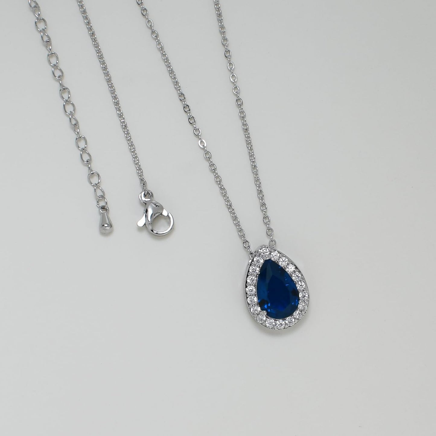 UDYLGOON Teardrop CZ Bridal Jewelry Set Imitation Diamond Earrings Necklace Bracelet for Bride Bridesmaids Wedding Prom Party (Tenni-Royal Blue)