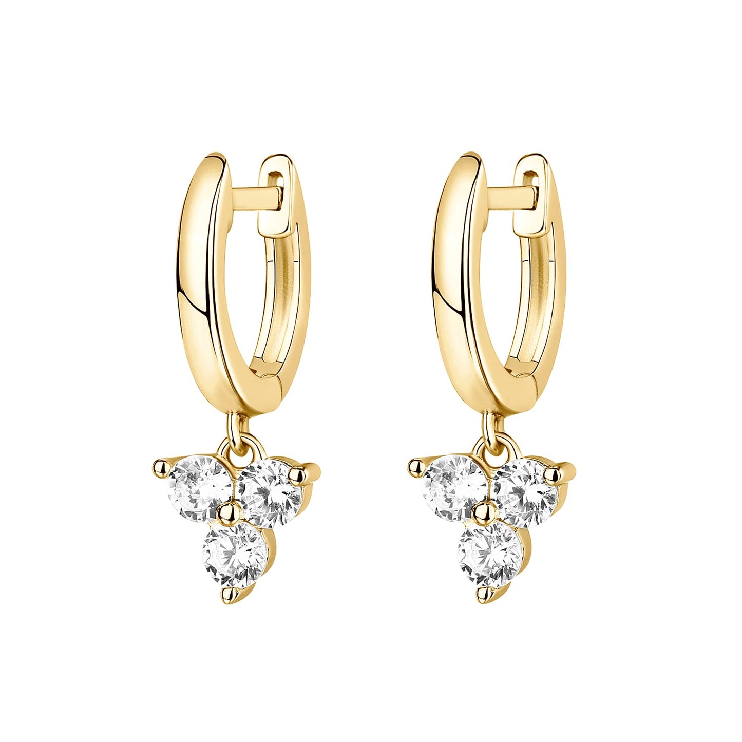 PAVOI 14K Yellow Gold Plated 925 Sterling Silver Post Huggie With Dangle | Small Gold Trendy Cluster Hinged Hoop Earrings For Women |CZ Huggie Earrings