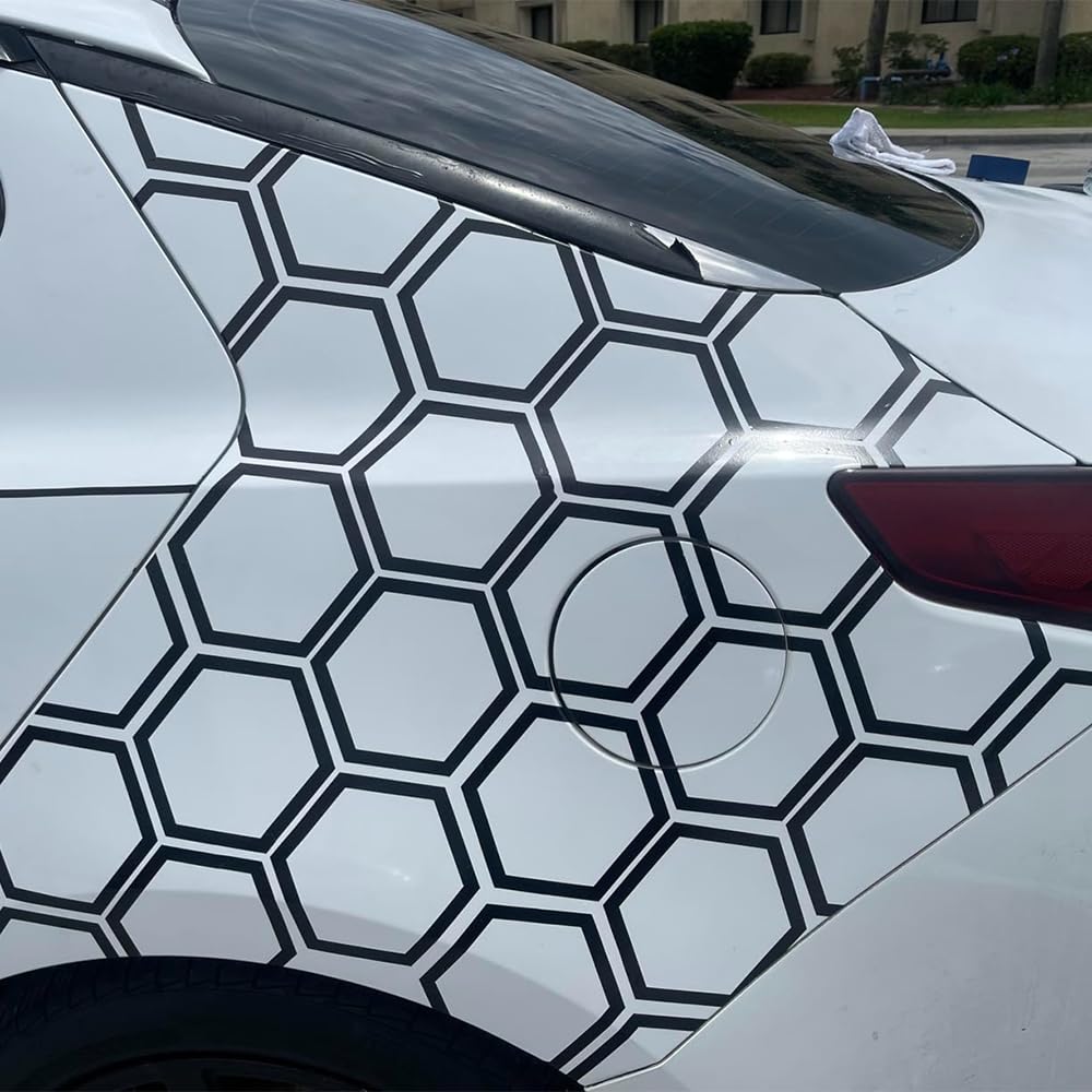JSCARLIFE 48 Grids Honeycomb Car Decals - Waterproof PVC Body Stickers for Car, SUV, Truck & Van - DIY Decorative Graphics for Door, Hood & Side Panels (53.5x22.8inch (Black))