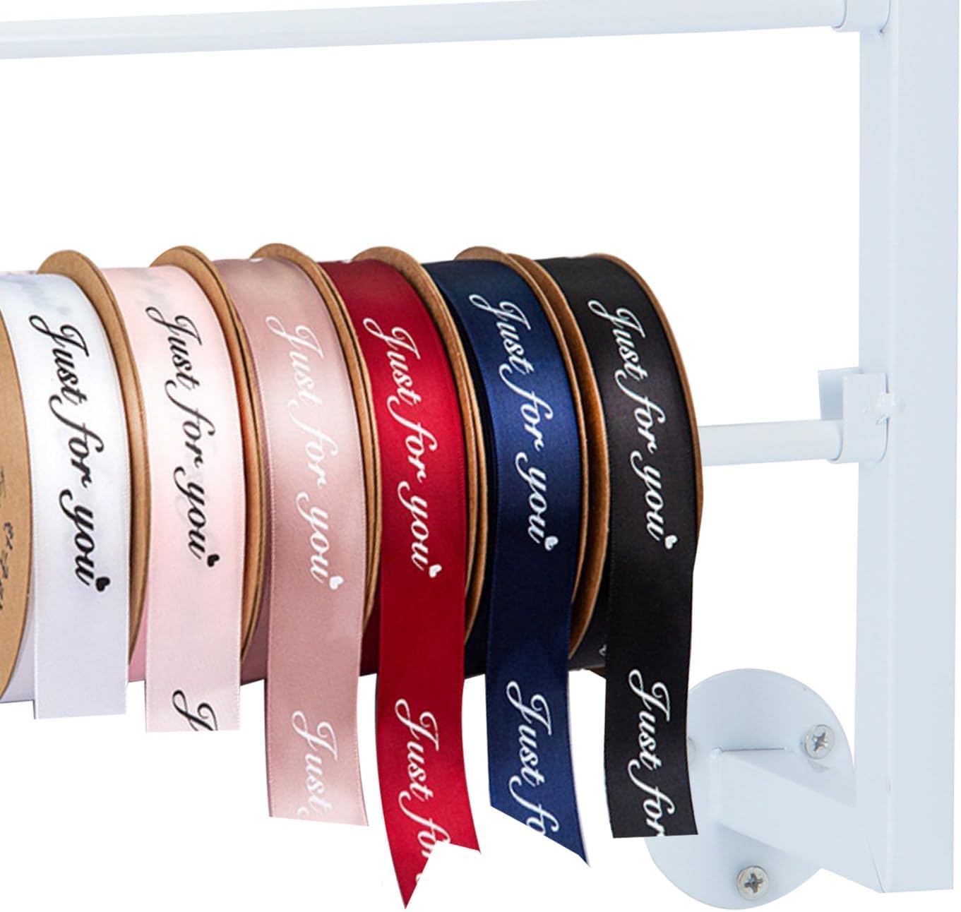 Ribbon Organizer, 7 Tier Wall Mounted Metal Holder ,Holiday/Birthday Gift Wrapping Organizer Storage Ribbon Storage Rack for Craft Cake Shop Flower Store,Tie Scarf Rack Belt Towel Holder(White)
