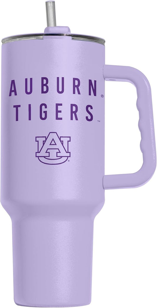 Logo Brands NCAA Auburn Tigers Lavender 40 oz Tumbler with Handle - Stylish Everyday Use Powder Coated-Stainless Steel with Straw- Keeps Cold For Hours