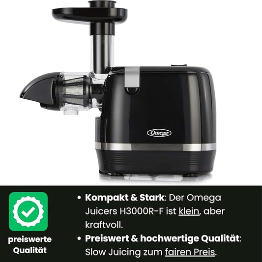 Omega Juicer H3000R Slow Masticating Extractor, 150-Watt, Black