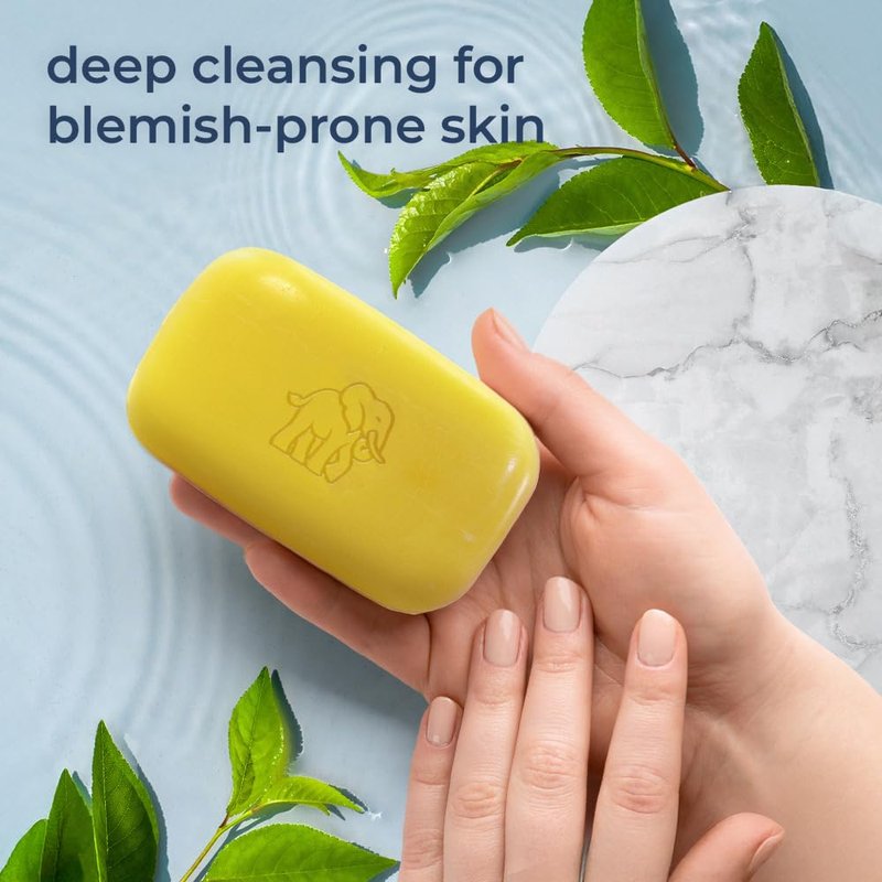 Natural Elephant Dead Sea Sulfur Soap 4.4 oz with Dead Sea Salt, Aloe Vera, Sulphur Face and Body Cleanser Bar for All Skin Types (3 Pack (13.2 oz Total))