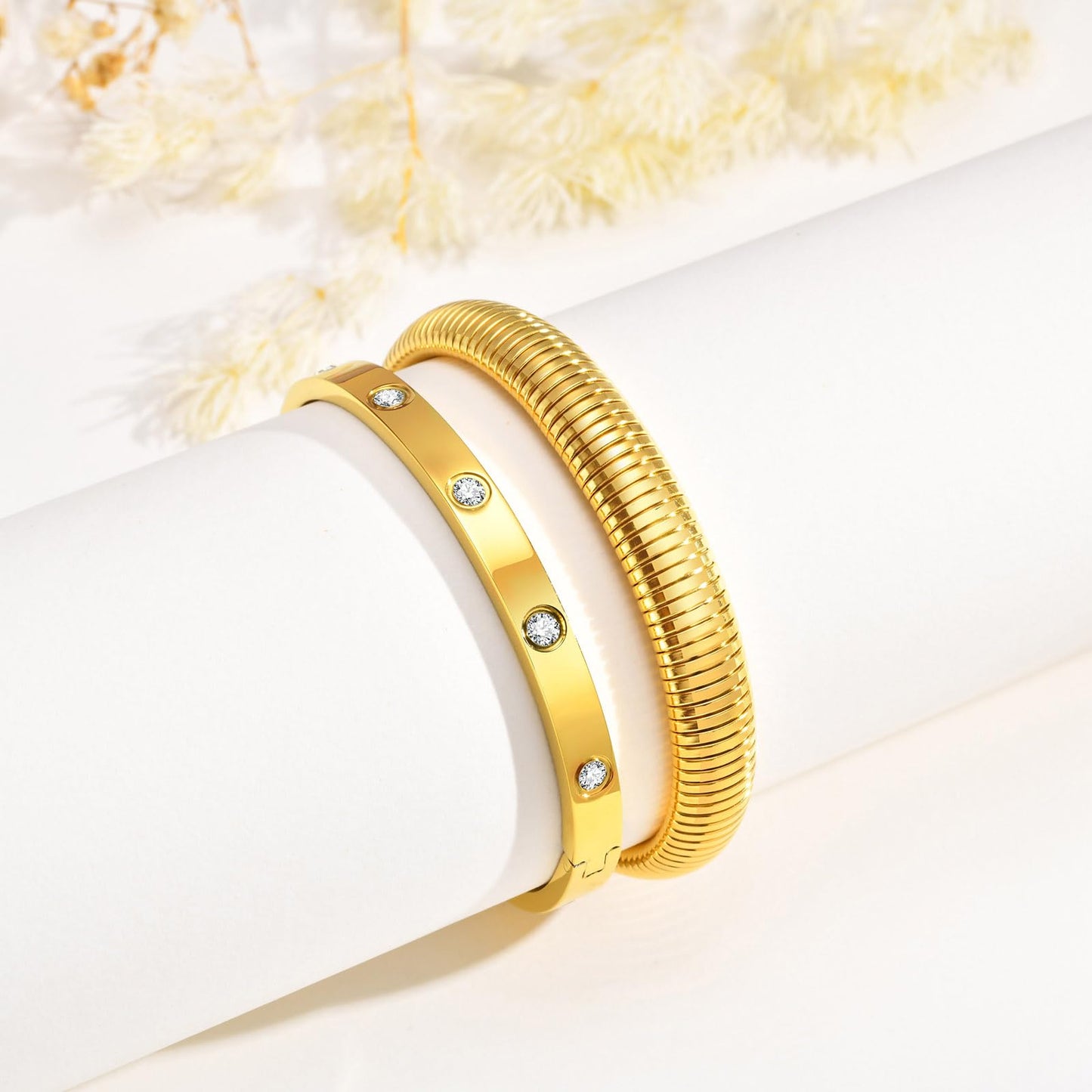 MPRAINBOW Gold Bracelets for Women, 2Pcs 18K Gold Plated Cubic Zirconia Bangle Crystal Friendship Bracelet Jewelry,Wedding Party Christmas Birthday Gift for Girlfriend Sister Daughter