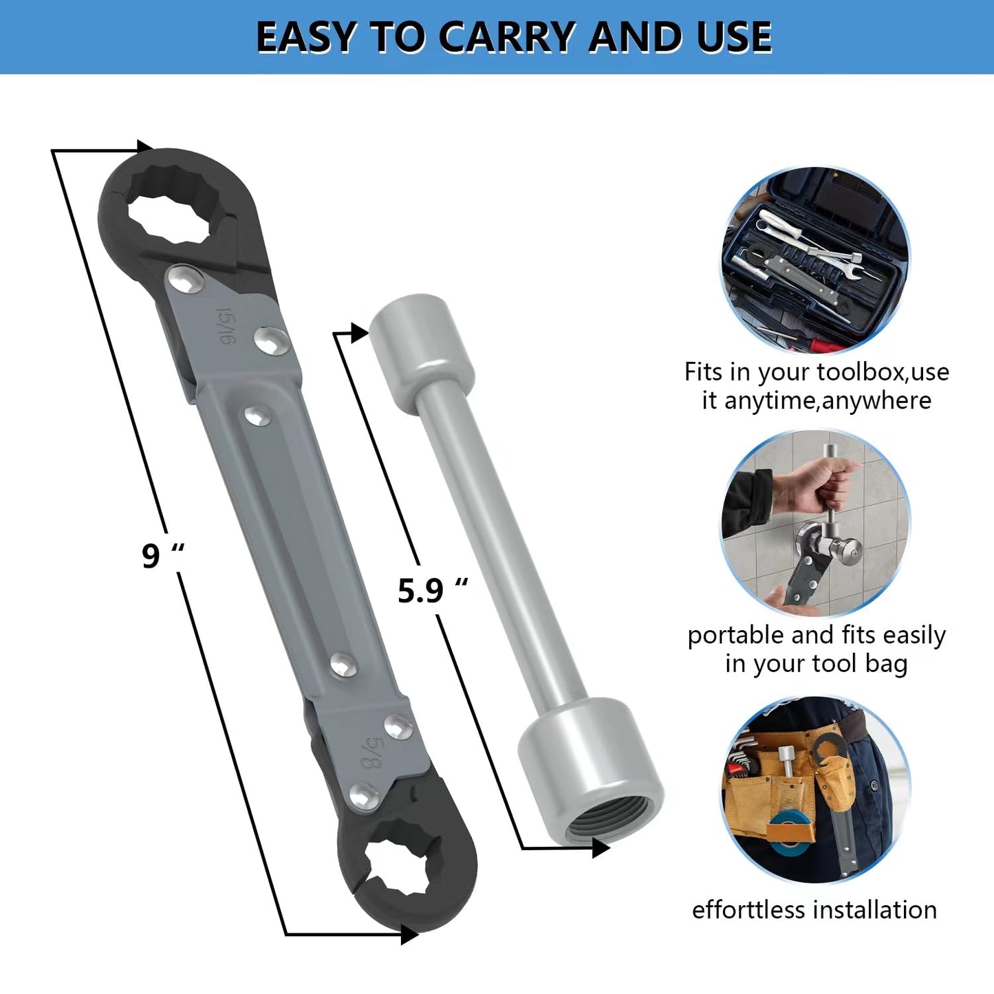 Holdly Plumbing Tools Angle Stop Wrench Kit – Adjustable Wrench Professional Plumber Tools for Installing New Compression Angle Stops and Removing Compression Rings-Silver Tool Kit