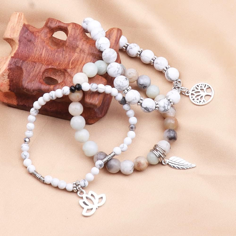 UEUC Tree of Life Yoga Healing Stone Bracelets,Multilayer Lotus Chakra Stone Reiki Bracelet Sets,Anxiety Crystal Natural Stone,for Women Stress Relief(#172)