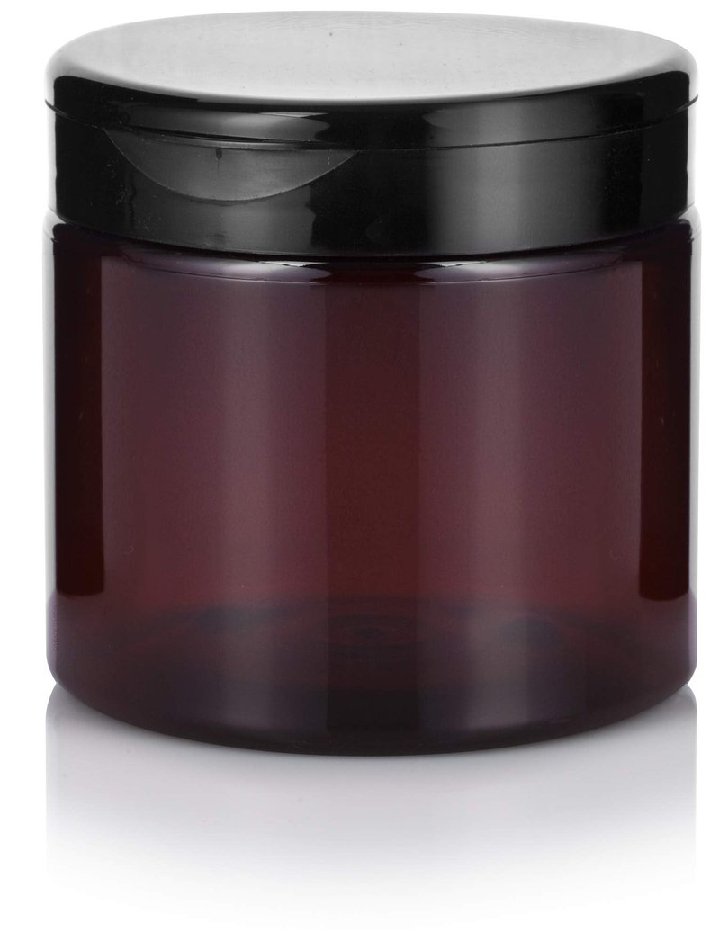 16 oz Amber PET Plastic Refillable Jar with Black Flip Top (6 Pack)