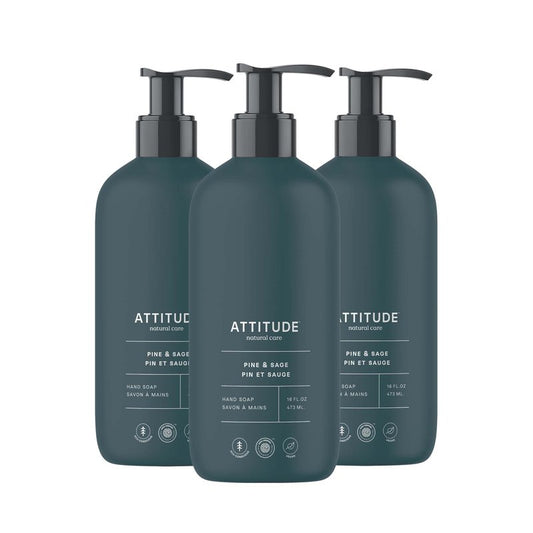 ATTITUDE Limited Edition Liquid Hand Soap, EWG Verified, Plant and Mineral-Based, Vegan Personal Care Products, Pine & Sage, 16 Fl Oz (Pack of 3)