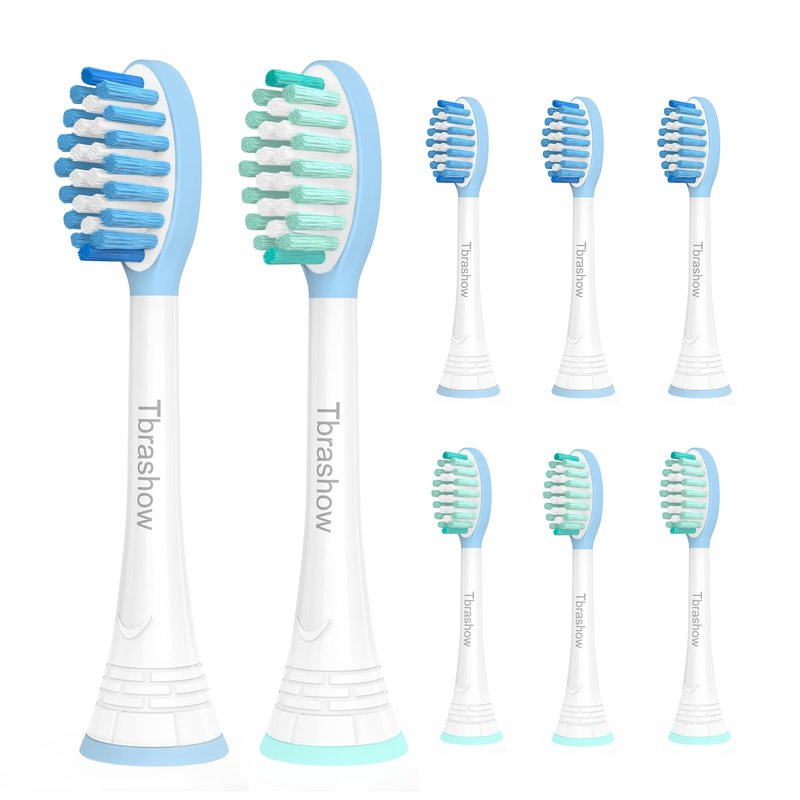 Replacement Toothbrush Heads for Phillips Sonicare, Compatible with Click-On Toothbrushes Including 2 Series Plaque Control,3 Series Gum Health, DiamondClean & FlexCare,8-Pack (Blue)