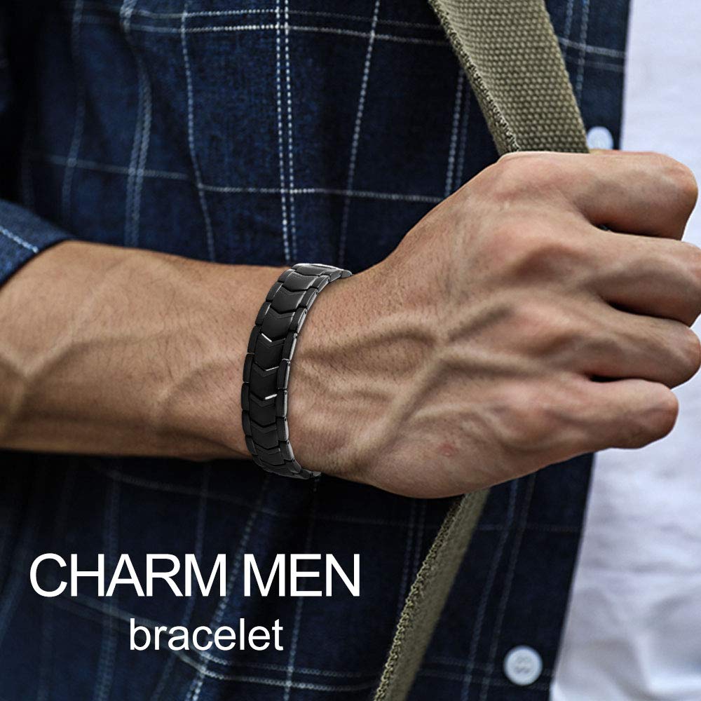 KYOSI Black Mens Magnetic Bracelet Stainless Steel Strength Magnetism Bracelets for Men 3500 Gauss Magnets Jewelry 8.66 inches Christmas Mens Gift