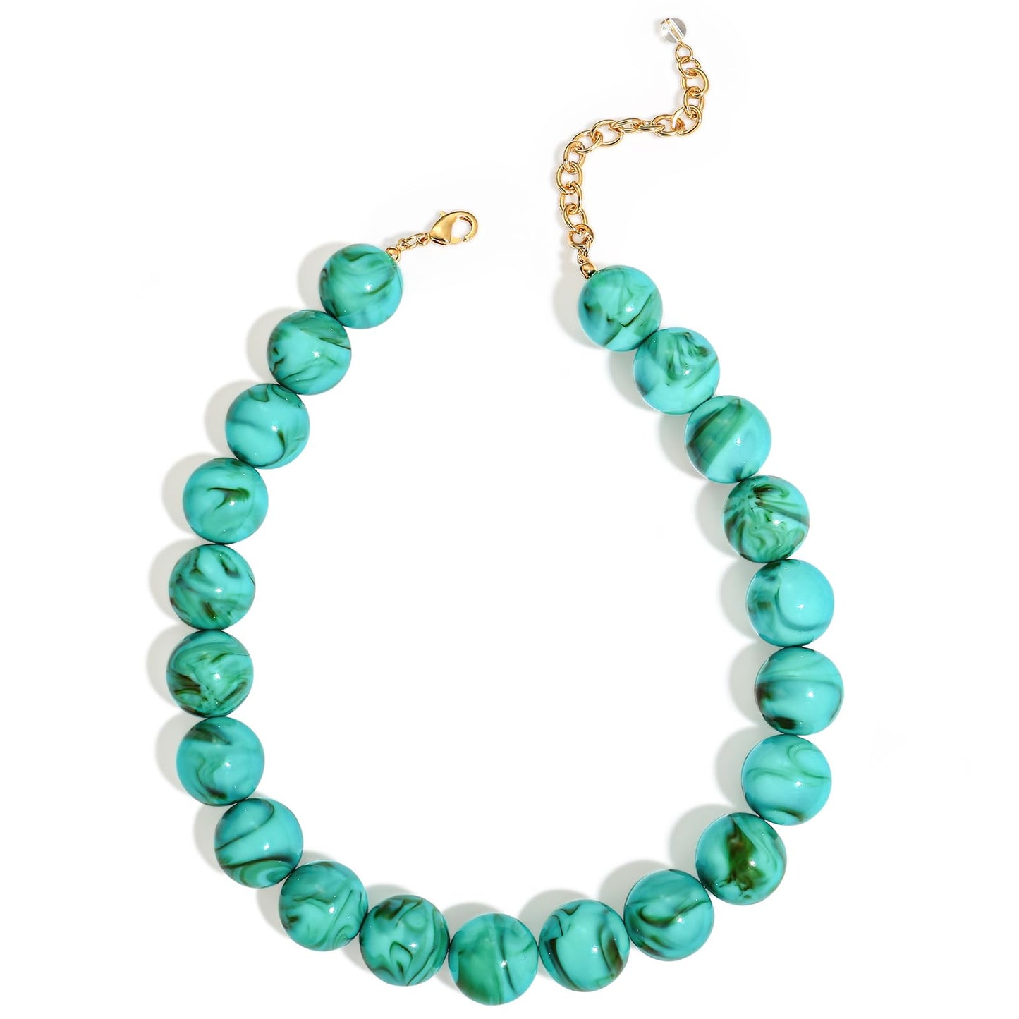 FAUTHENTICUTE Turquoise Choker Necklace for Women Large Turq. Blue Beaded Necklaces Boho Chunky Beaded Collar Statement Trendy Summer Beach Jewelry Gifts